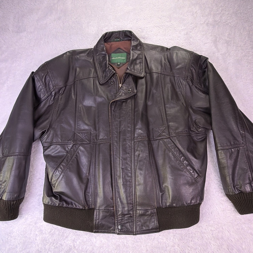 Vintage Hill & Archer Black Bomber Soft Leather Jacket Mens Large‎ (44) Full Zip